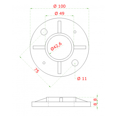 Príruba ø100mm na trubku ø42.4mm, brúsená AISI304