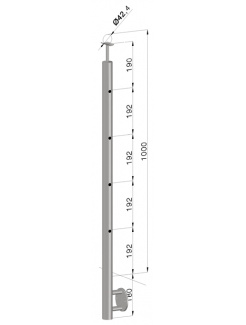 Nerezový stĺp, bočné kotvenie, 4 dierový koncový, pravý, vrch pevný (ø 42.4x2mm), leštená nerez /AISI304