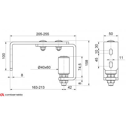 Horné vedenie brány Combi Arialdo s nylonovým kolieskom 40x60mm