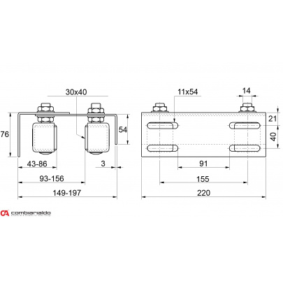 Platňa Combi Arialdo so 4 vodiacimi kolieskami (30x40mm / M14)
