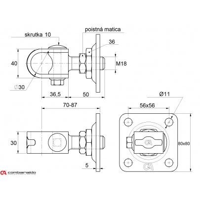 Záves M18 s platňou M18 80x80mm