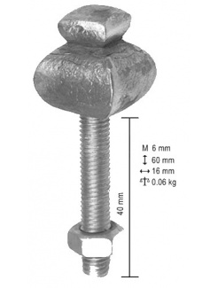 štvorhranná kovaná skrutka, pozinkovaná, M6, ø16, L 20mm, A 40 mm
