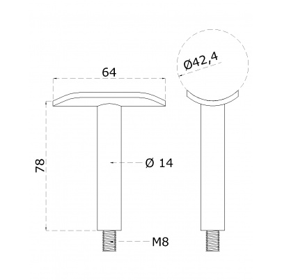 Držiak madla ø42.4mm, pevný, M8, brúsená AISI304