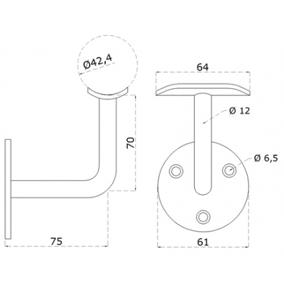 Držiak madla ø42.4mm na stenu, brúsená nerez AISI316