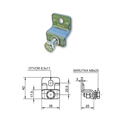 Držiak pre kovový hrebeň so skrutkou M8x25