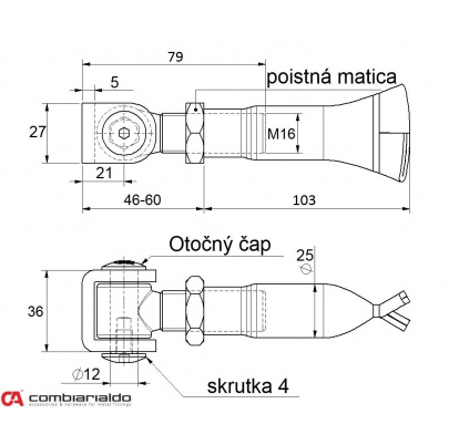 Combi Arialdo záves M16 na chemickú kotvu, otvárateľný 90°, nastaviteľný 1D s kontramaticou, čiastočne pozinkovaný