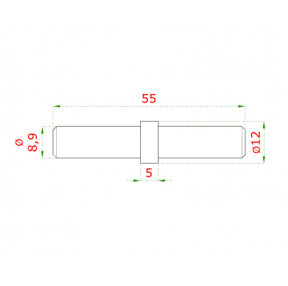 Spoj priamy L: 55mm, na trubku ø 12mm (plný materiál), brúsená nerez K320 /AISI304