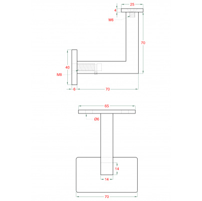 Držiak madla na stenu pevný, závit M8, brúsená AISI304