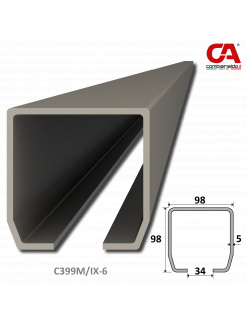 C profil MEDIO (98x98x5mm) Combi Arialdo nerezový, pre samonosný systém, nerez bez povrchovej úpravy /AISI304 - 6m (tolerancia +/-5mm)