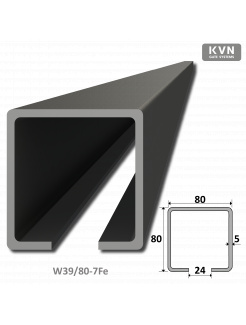 C profil 80x80x5mm L-7000mm čierný Fe, pre samonosný systém posuvnej brány, cena za 7m, možnosť dodania len rozvozom Kovian