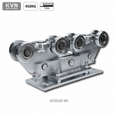 Vozík pre C-profil 80x80x5mm výškovo nastaviteľný, 10x oceľové koliesko s ložiskom 6204ZZ, galvanické zinkovanie