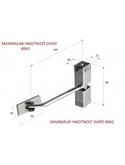 Dverový pružinový zatvárač H 98mm, L 165mm, kryt z nehrdzavejúcej ocele, max. hmotnosť dverí 40kg