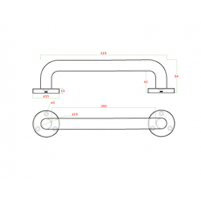 Nerezové madlo 418x64mm, brúsená nerez AISI304