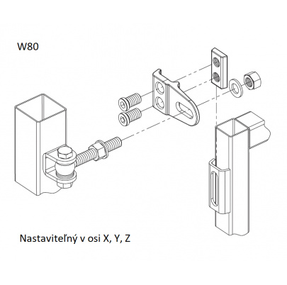 Záves M16 navárací, otvárateľný 180°, nastaviteľný 3D, pozinkovaný