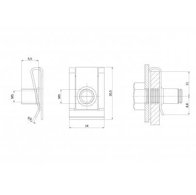 Klipová matica na plech / rýchloupínacia matica M5/0.5-4.0//20.5x14