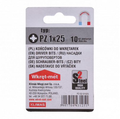 10 dielny blister bitov PZ1, dĺžka 25mm