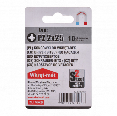 10 dielny blister bitov PZ2, dĺžka 25mm