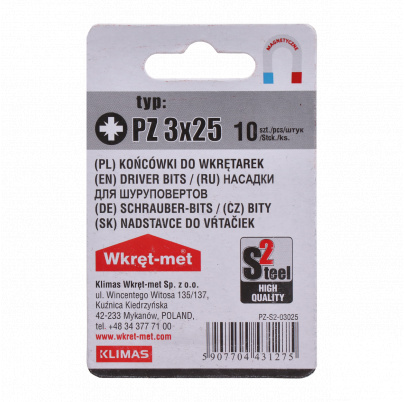 10 dielny blister bitov PZ3, dĺžka 25mm