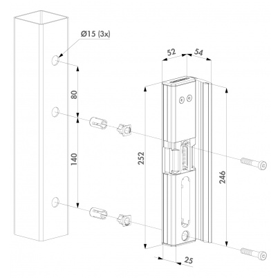 LOCINOX® MODULEC-SA elektrozámok pre krídlové brány s blokáciou v ťahu 300 KG, pre profil 40 - 60mm, funkcia FAIL CLOSE