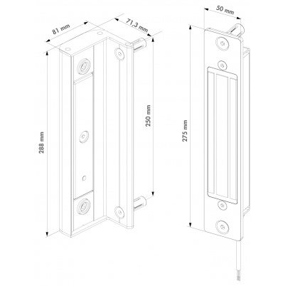 LOCINOX® B-MAG-2500 zapustený prídržný elektromagnet s dorazovou lištou, blokácia v ťahu 2500N, pre krídlové bránky