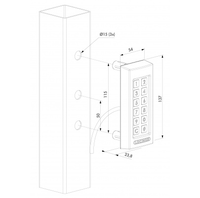 LOCINOX® klávesnica s LED podsvietením na 100 kódov, 2x relé, vyhrievaná, IP68, napájanie 10-26V AC/DC