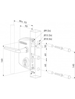LOCINOX® Zámkový set LAKQ U2 pre profil 30 až 50 mm (kazeta, zámok, hliníkové kľučky, cylindrická vložka), voliteľná farba RAL