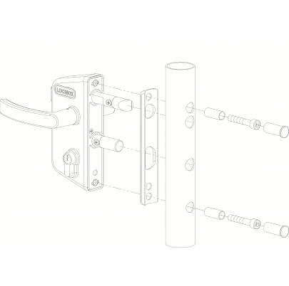 LOCINOX® Zámkový set LARZ P1 pre profil Ø40 mm (kazeta, zámok, polyamidové kľučky, cylindrická vložka), voliteľná farba RAL