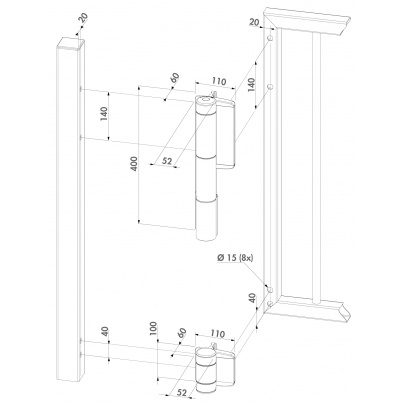 LOCINOX® MAMMOTH180 záves otvárateľný 180°, nastaviteľný 2D, integrovaný hydraulický zatvárač, pre krídlové bránky do 150 kg