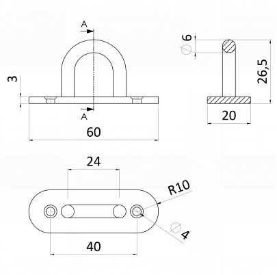 Nástenný úchyt lanka oválny, ø obľúka 6.0mm, brúsená nerez K320/ AISI304