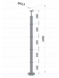 Nerezový stĺp, vrchné kotvenie, 4 dierový, rohový: 90°, vrch pevný (ø 42.4x2mm), brúsená nerez K320 /AISI304