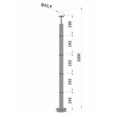 Nerezový stĺp, vrchné kotvenie, 4-dierový rohový: 90°