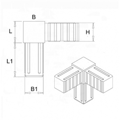 Plastová spojka - 3-nohý kus do profilu 25x25x2mm