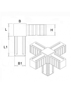 Plastová spojka - 5-nohý kus do profilu 20x20x1.5mm