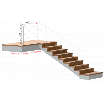 Nerezový stĺp, vrchné kotvenie, 5-dierový koncový