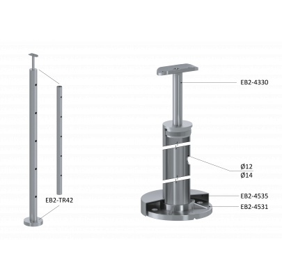 Nerezový stĺp, vrchné kotvenie, 5-dierový koncový