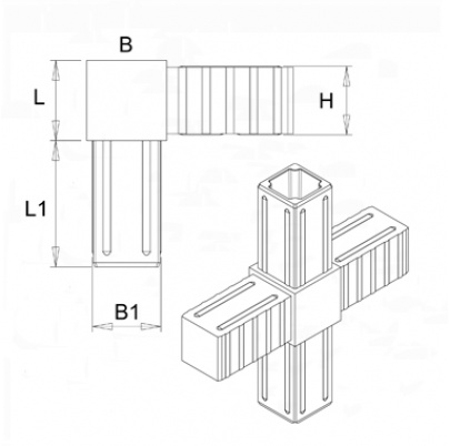 Plastová spojka - kríž do profilu 20x20x1.5mm
