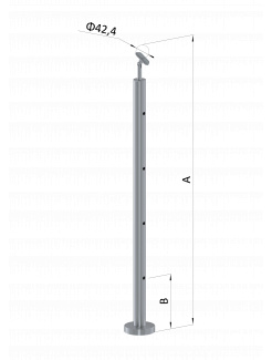 Nerezový stĺp, vrchné kotvenie, 4 dierový, koncový, vrch nastaviteľný (ø 42.4x2mm), brúsená nerez K320 /AISI304