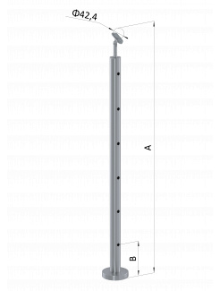 Nerezový stĺp, vrchné kotvenie, 6 dierový, koncový, vrch nastaviteľný (ø 42.4x2mm), brúsená nerez K320 /AISI304