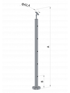 Nerezový stĺp, vrchné kotvenie, 5 dierový koncový, vrch nastaviteľný (ø 42.4x2mm), leštená nerez /AISI304