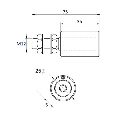 Nylonový vodiaci valček ø25, H-35mm, závit M12 pre horné vedenie posuvnej brány