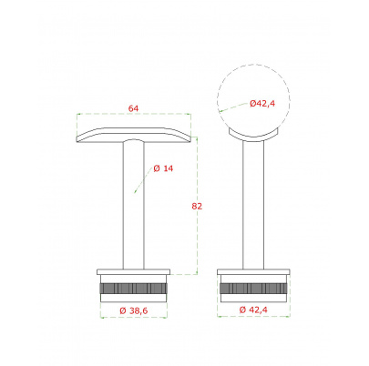 Držiak madla na trubku ø42.4mm, narážací, brúsená AISI304