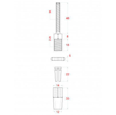 Úchyt pre nerezové lanko 4mm, so závitom M6, brúsená nerez K320 /AISI304
