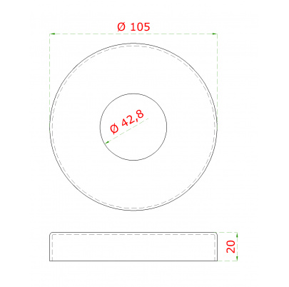 Kryt príruby (ø 105/20mm), otvor ø 43mm, leštená nerez /AISI304
