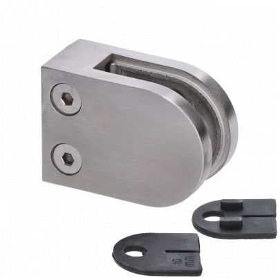 DOPREDAJ! Svorka skla plochá (63x45x26mm), brúsená nerez K320 /AISI316, balenie obsahuje gumičky na sklo 10.00mm a 10.76mm