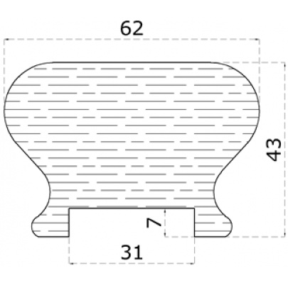 Skrátený drevený profil (62x43mm /L:2300mm), materiál: buk, brúsený povrch bez náteru, balenie: PVC fólia.