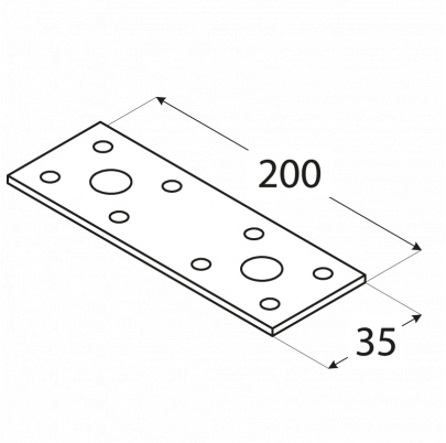 Plochá spojka 200x35mm, 2,5mm pozink, počet dier s priemerom 5mm-16ks, 11mm-4ks