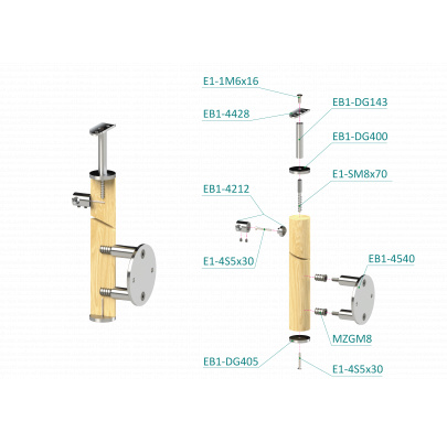 Drevený stĺp, bočné kotvenie, 4-radový, priechodný, vonkajší