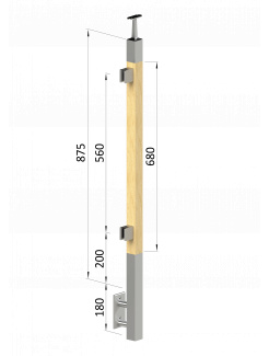 Drevený stĺp, bočné kotvenie, výplň: sklo, ľavý, vrch pevný (40x40mm), materiál: buk, brúsený povrch bez náteru