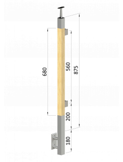 Drevený stĺp, bočné kotvenie, výplň: sklo, ľavý, vrch pevný (40x40mm), materiál: buk, brúsený povrch s náterom BORI (bezfarebný)
