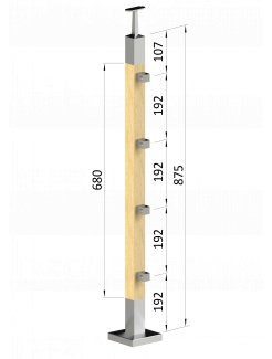 Drevený stĺp, vrchné kotvenie, priechodný, 4 radový, vrch pevný (40x40mm), materiál: buk, brúsený povrch bez náteru
